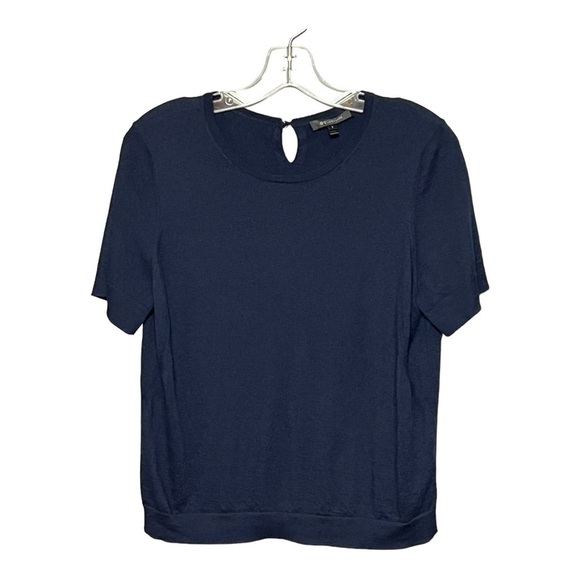 St. John Short Sleeve Cropped Wool Sweater Navy Blue Large - Picture 3 of 12